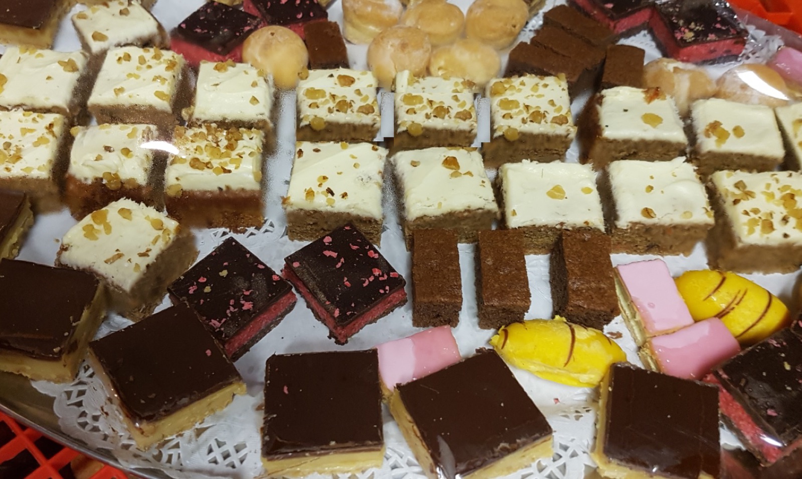 A platter of cakes and slices